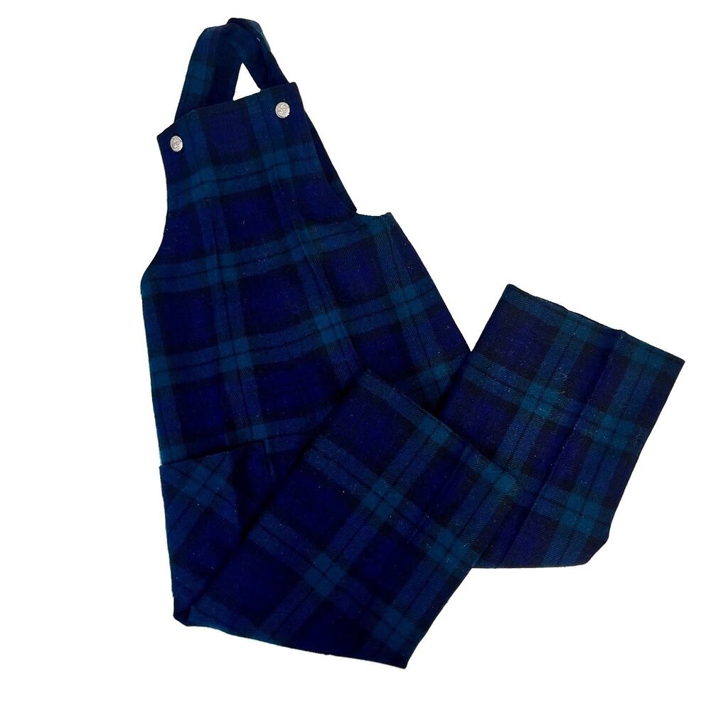 Vintage Boy's Overalls sz 4 yrs Archie Brown & Sons Navy Blue Tartan Plaid Wool